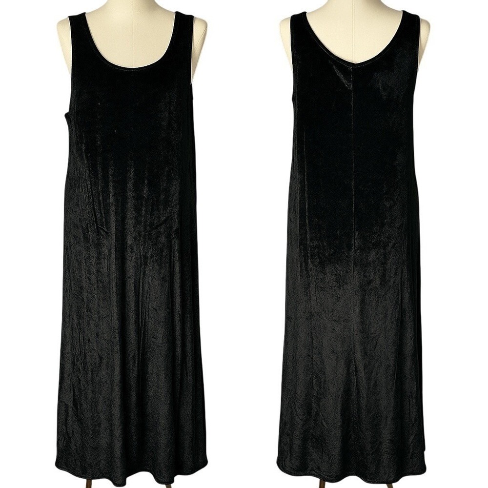 Mixed Blues Velvet Maxi Dress Black Crushed Sleeveless Lon Soft Goth Boho Sz LG